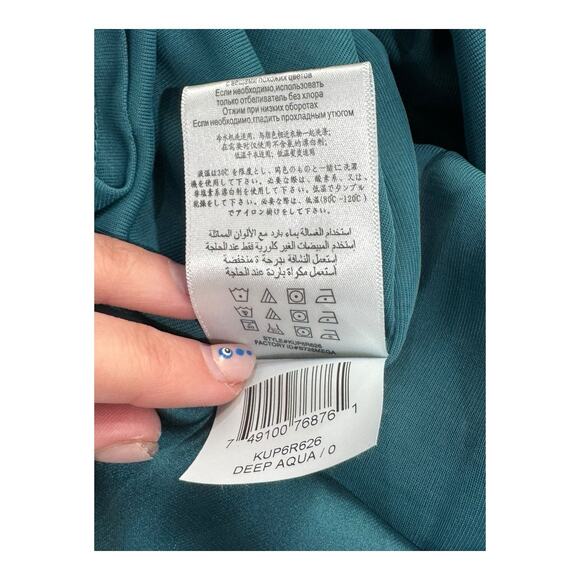 NWT BCBG WOMENS 0 DEEP AQUA BLUE GREEN DRAPED ONE SHOULDER DRESS NEW YEARS GLAM - Picture 11 of 12